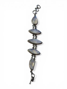 Sterling Silver Moonstone Link Bracelet - Iridescent Blue